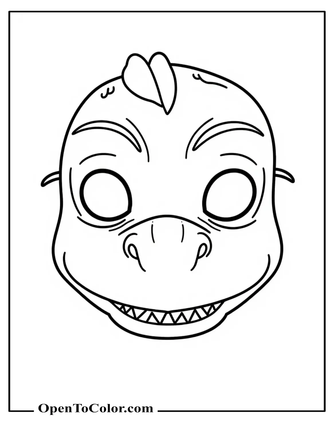 Printable Dinosaur Face Mask Coloring Page PDF With Eye Holes And Elastic Tabs