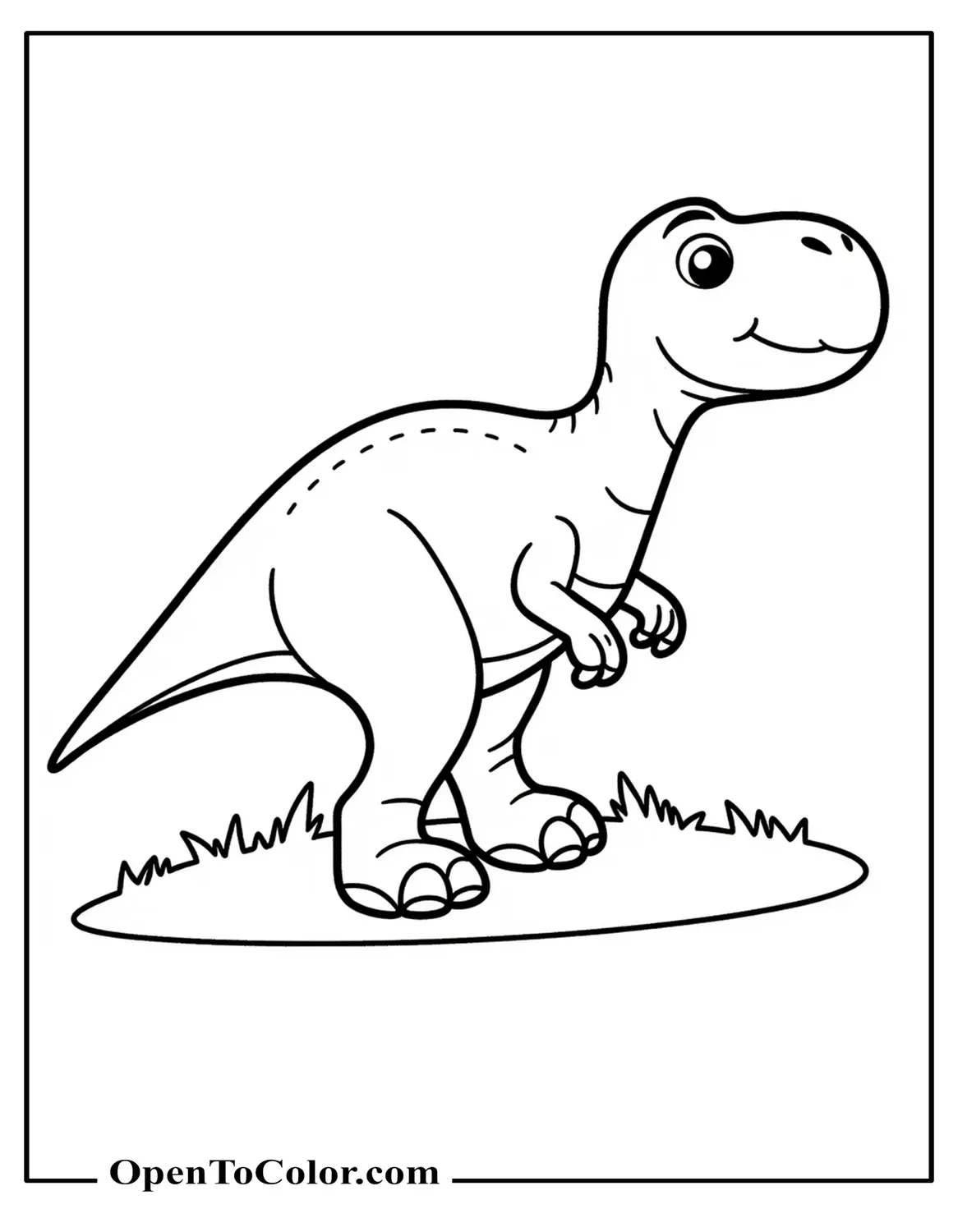 Free Coloring Sheet: Simple Side Outline of a Generic Dinosaur with a Plain Ground Line