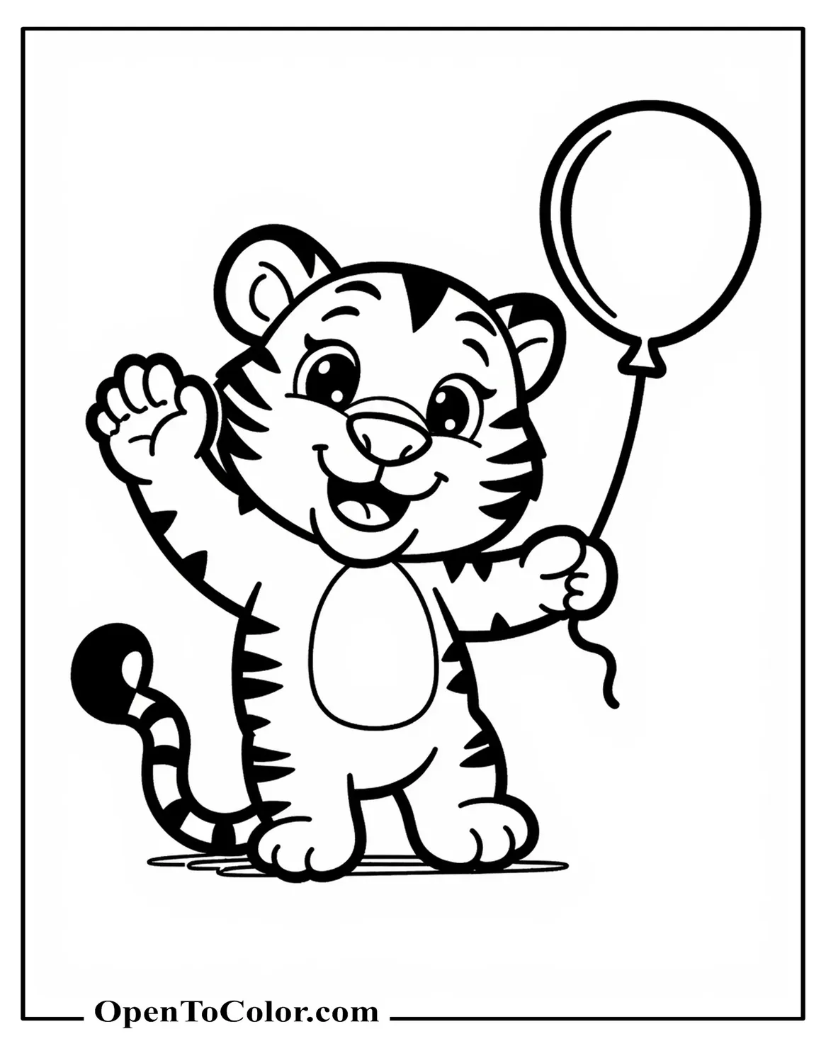 Free Disney Chibi Style Tiger Waving With A Balloon Coloring Sheet