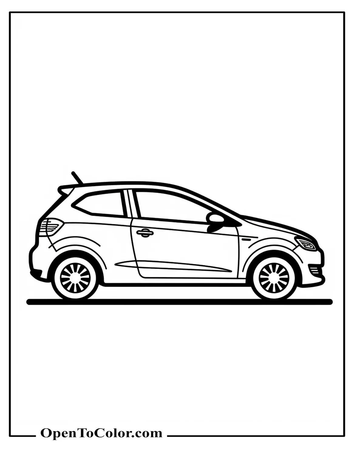 Simple hatchback side profile on a single ground line coloring page PDF
