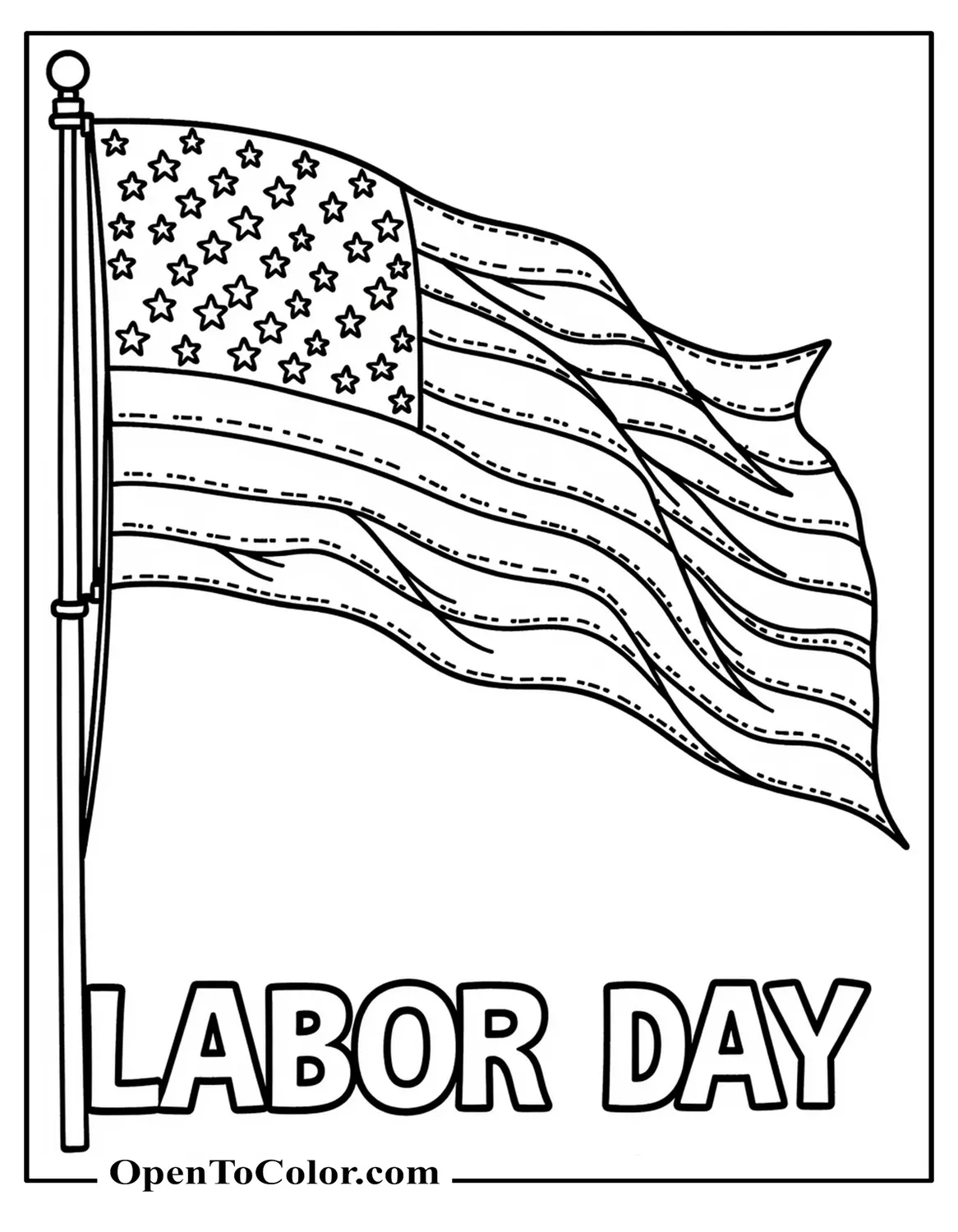 American Flag With Bold “Labor Day” Text Beneath, Printable Coloring Sheet