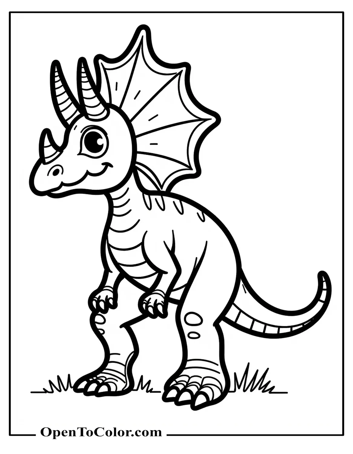 Hybrid Dinosaur Coloring Sheet Mixing Large Theropod Head With Triceratops Frill Standing Proud Printable