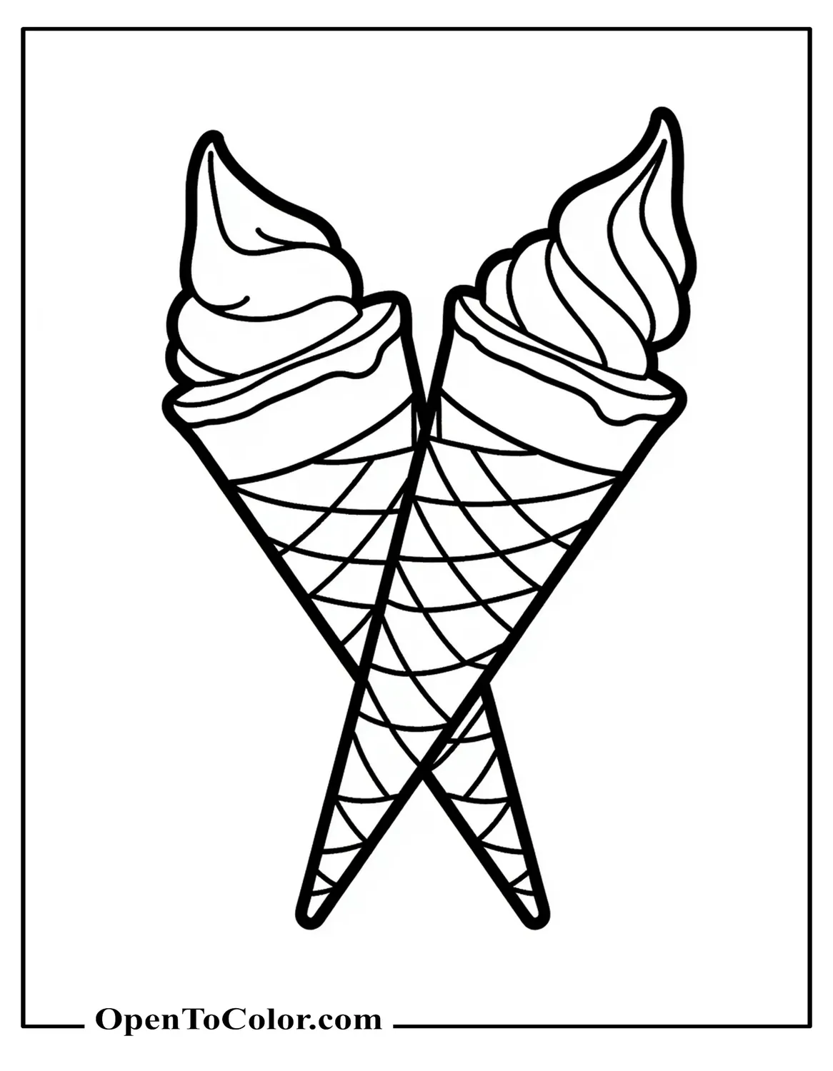Free Coloring Page of Two Crossed Ice Cream Cones