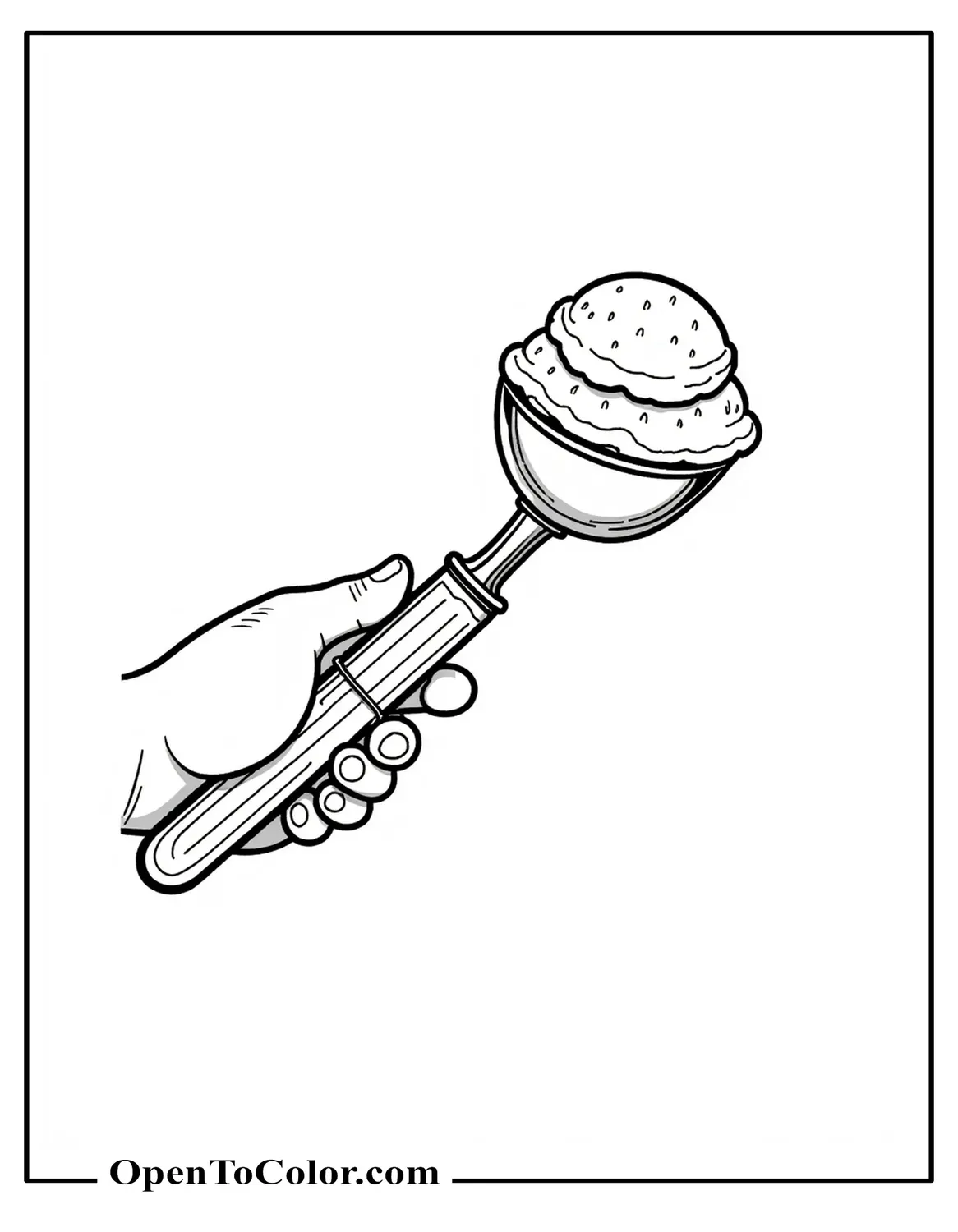 Free Coloring Sheet of an Ice Cream Scooper Lifting a Single Round Scoop of Ice Cream