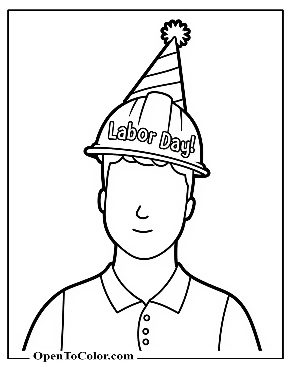 Labor Day Party Hat Shaped Like A Hard Hat Coloring Page, Printable