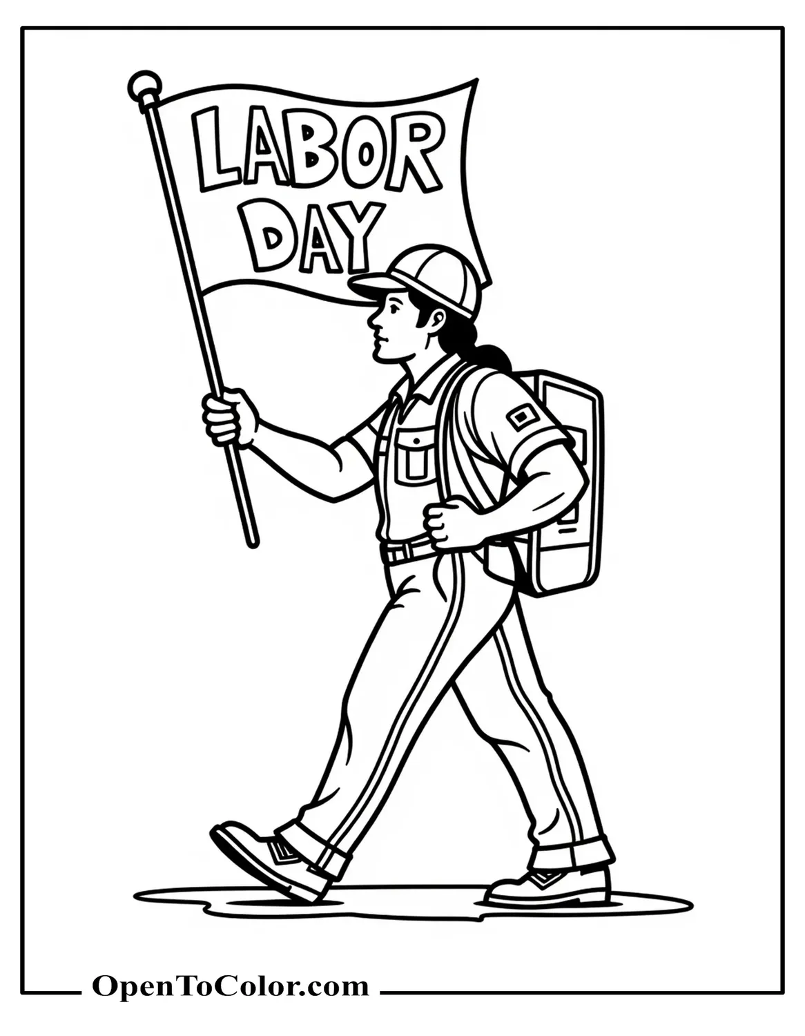 Postal Worker Carrying A “Labor Day” Flag Coloring Sheet PDF