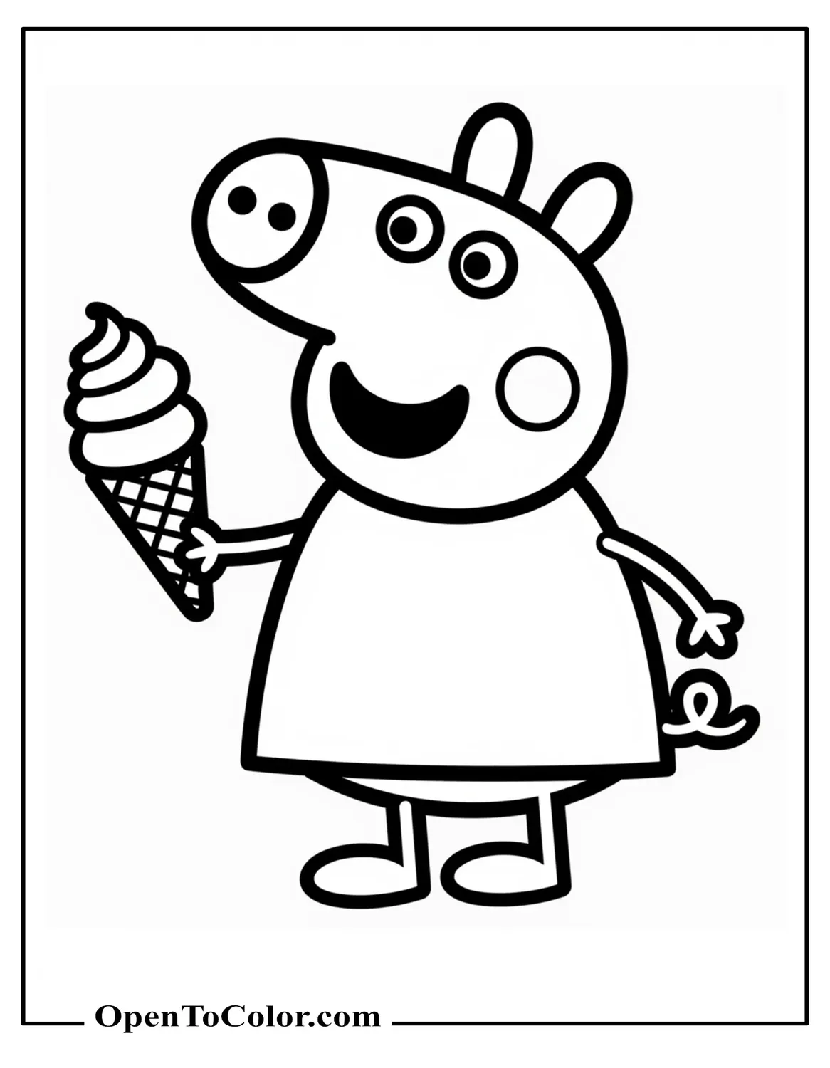 Free Peppa Pig Coloring Page Holding an Ice Cream Cone