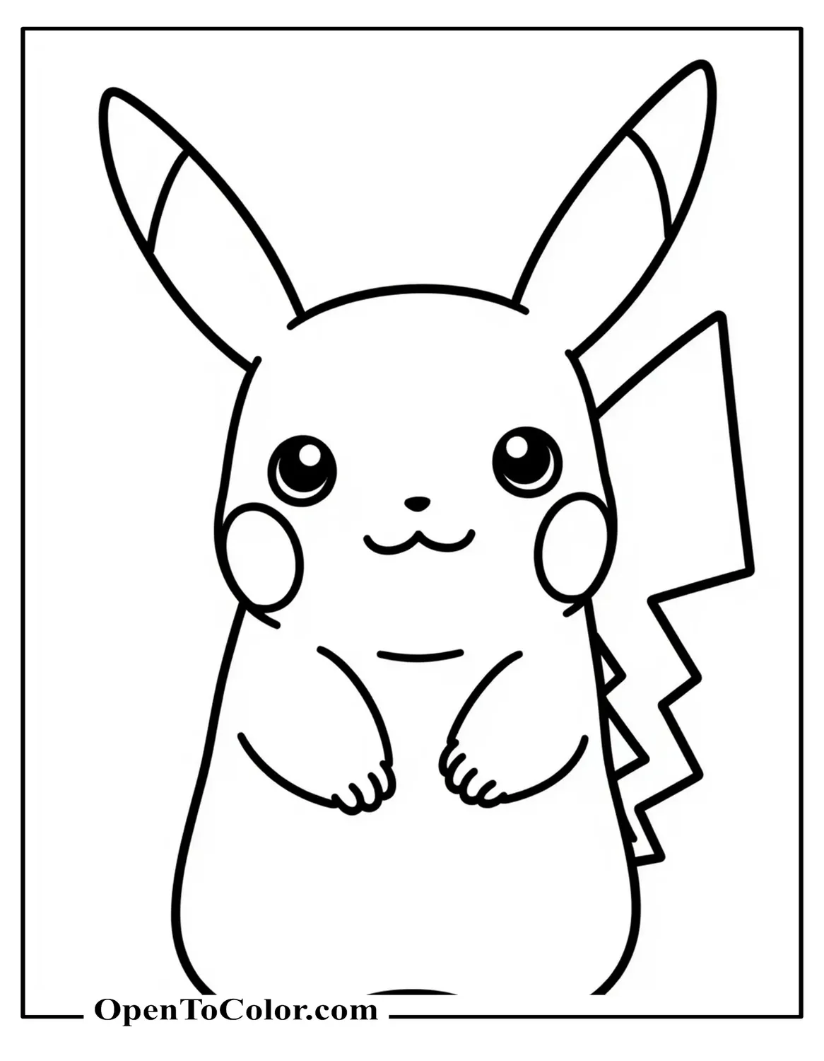 Close up Pikachu face straight on detailed fur lines no background free coloring sheet