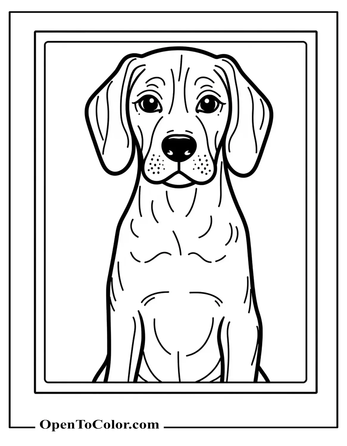Beagle Coloring Page PDF Centered Portrait Inside A Plain Rectangular Border Frame Ready To Print