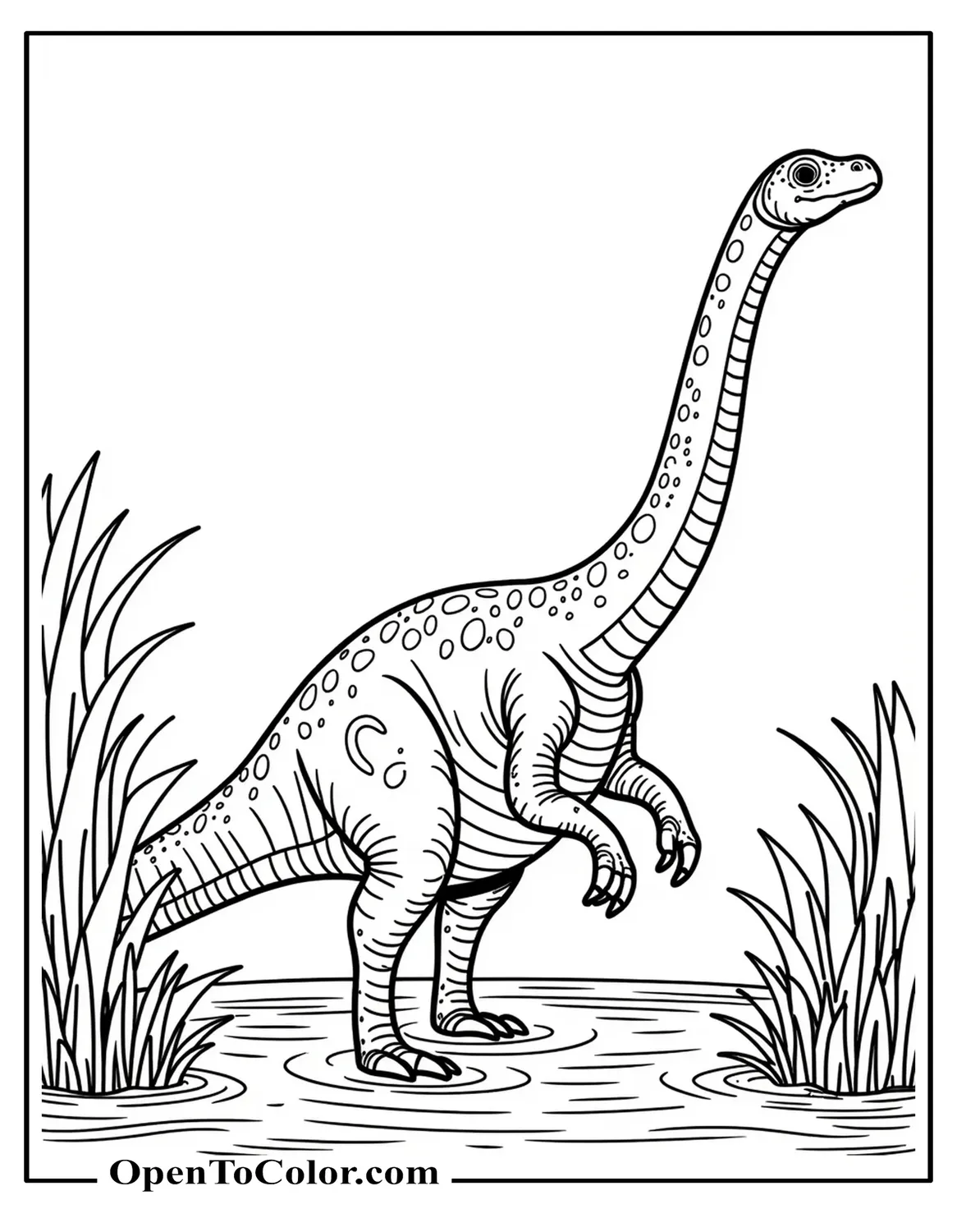 Realistic Spinosaurus Coloring Page PDF Wading Through Reeds