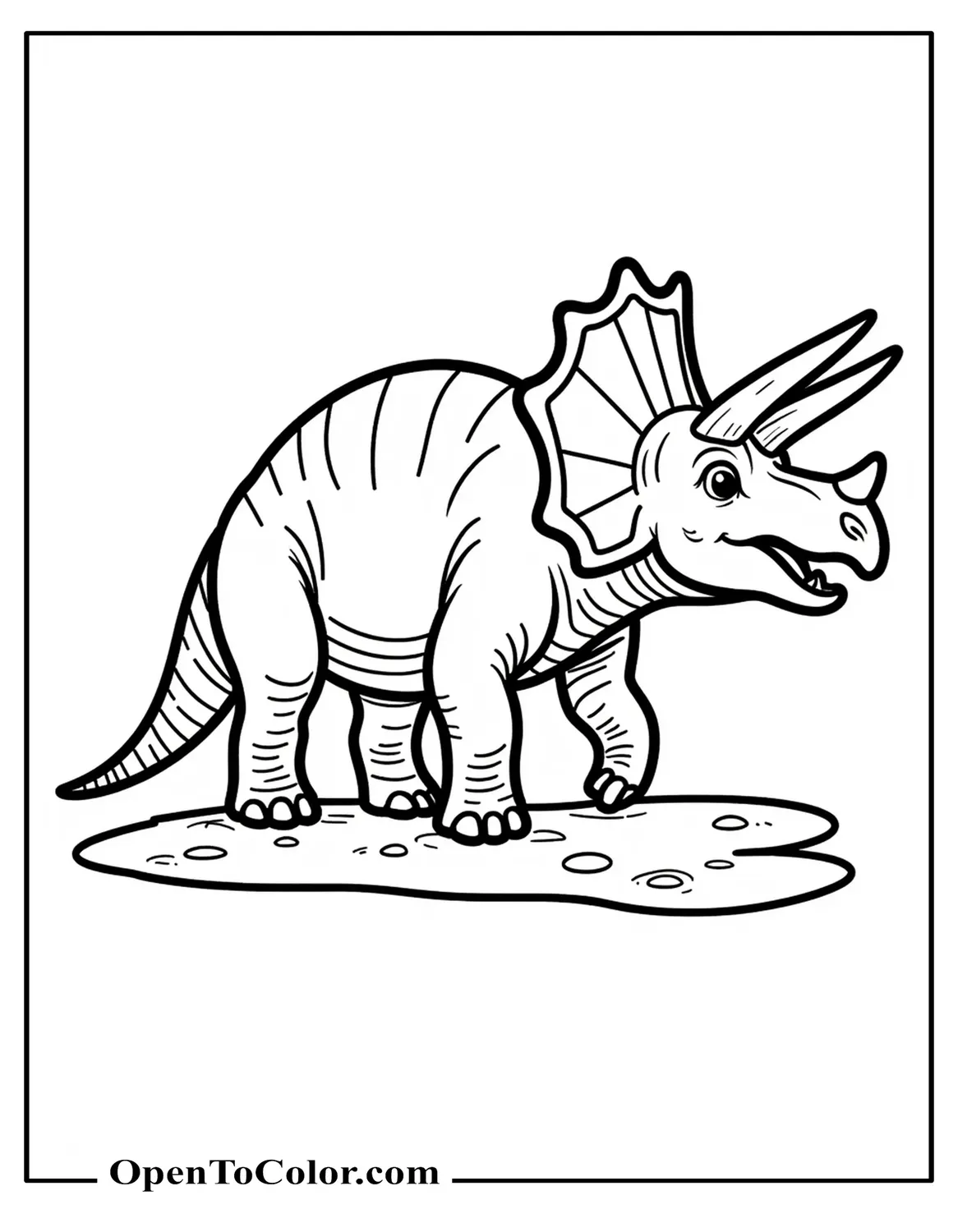 Free Coloring Page of Simple Triceratops Profile with Few Plates and Ground Line