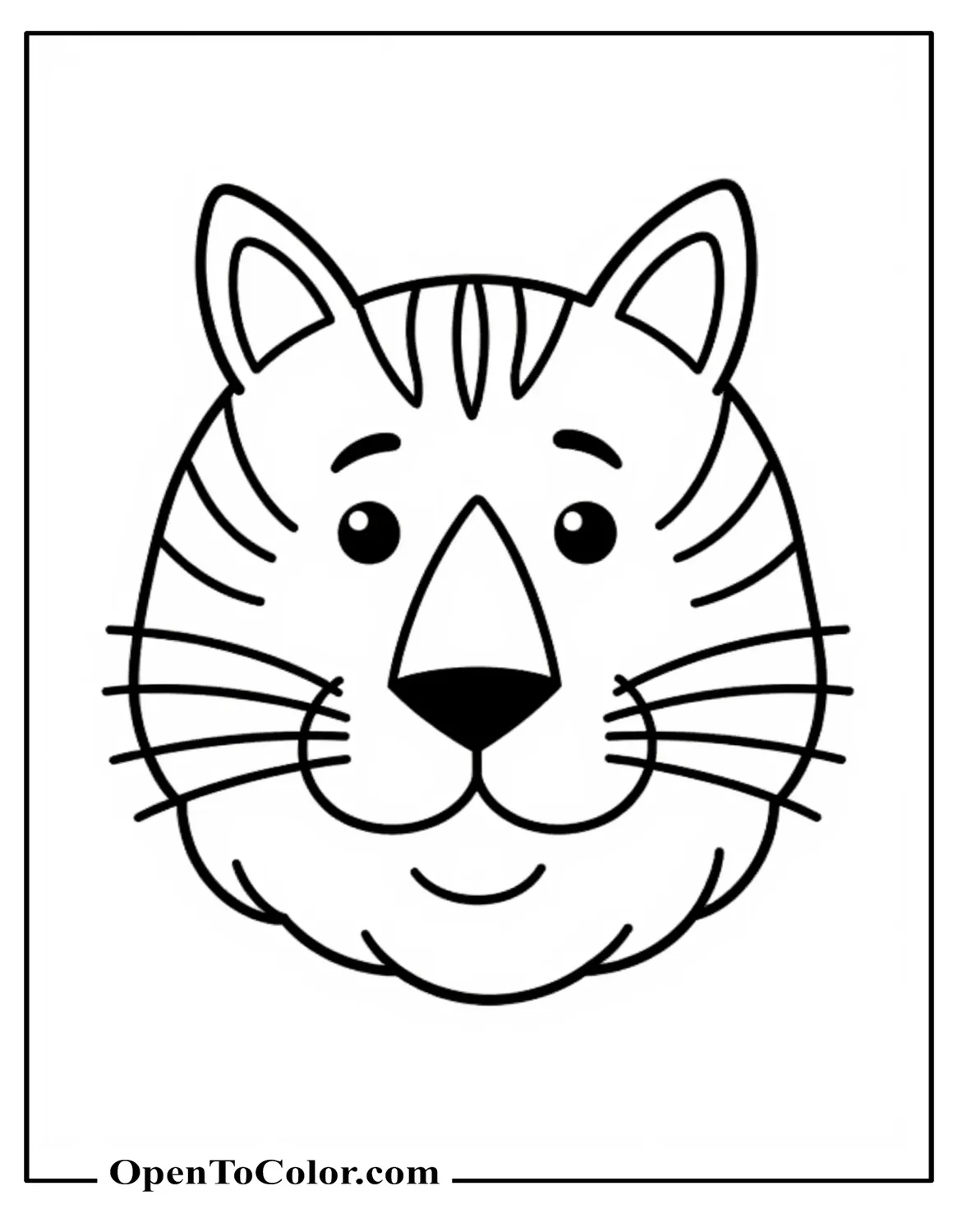 Simple Tiger Face Coloring Sheet With Triangle Nose And Basic Whiskers PDF