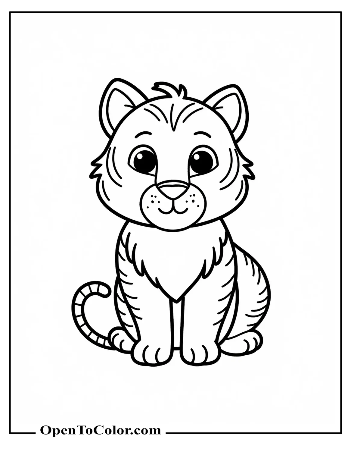Free Coloring Page of Easy Tiger Facing Forward with Simple Shapes and Few Lines
