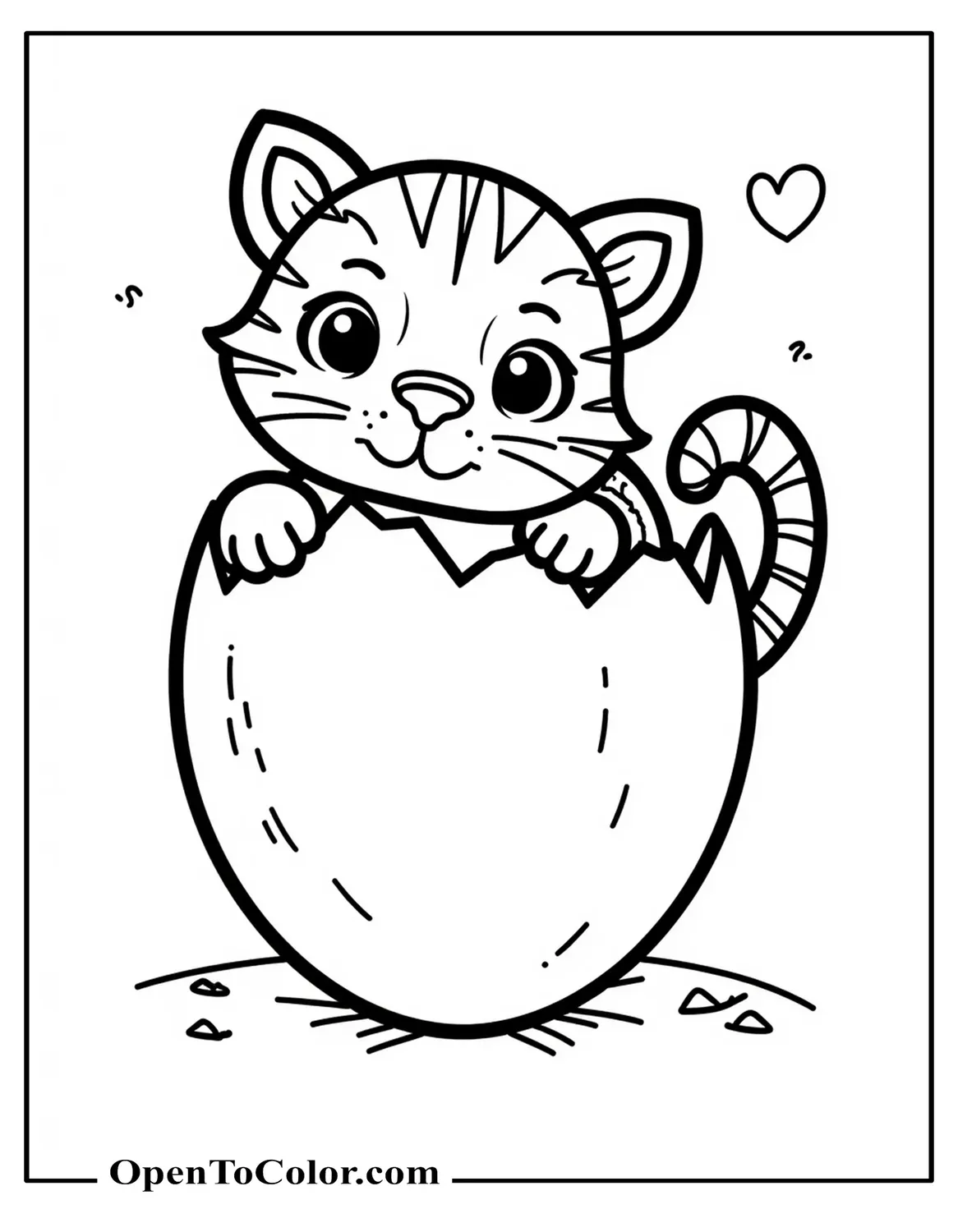 Free Coloring Sheet of a Toy Egg Cracking Open With a Tiny Tiger Cub Peeking Out