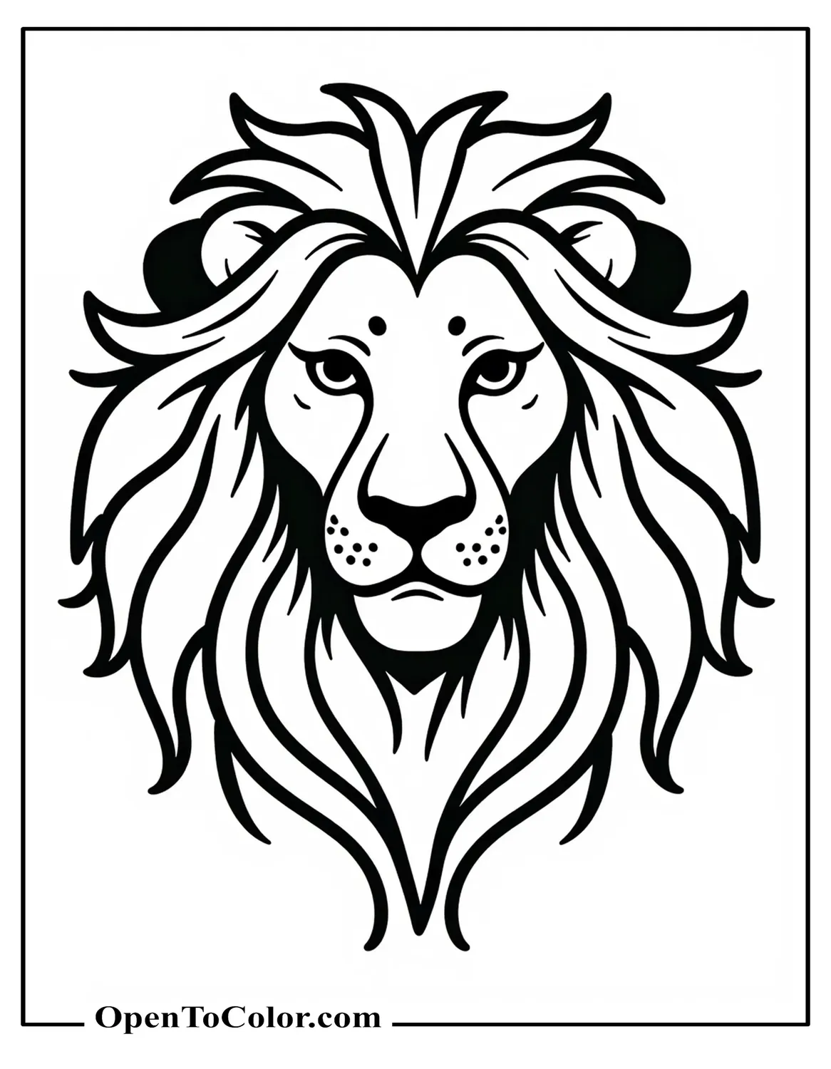 Free Coloring Sheet Of An Abstract Lion Head Formed By Flowing Shapes And Waves
