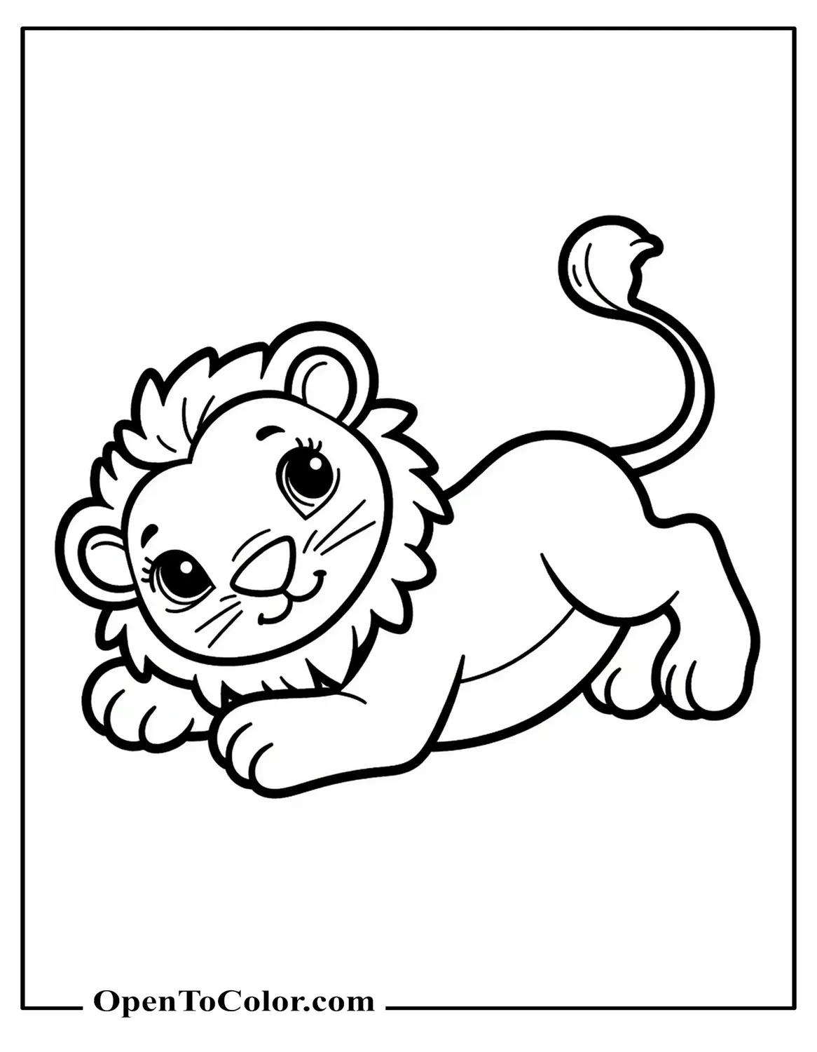 Baby Lion Lying On Its Back Playing With Its Tail Coloring Page PDF