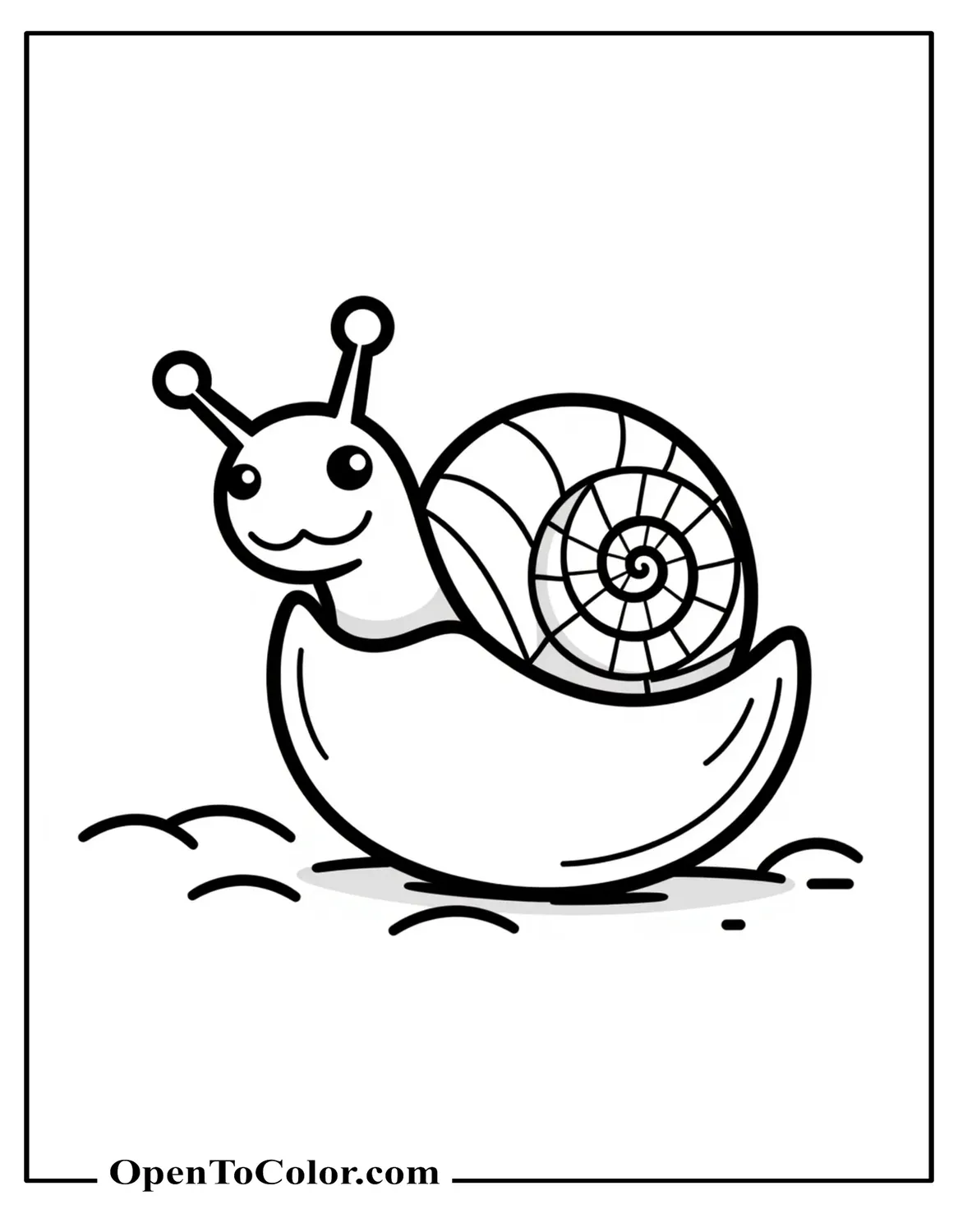 Free Coloring Page of Baby Snail Hatching from a Small Egg Shell on Soft Ground