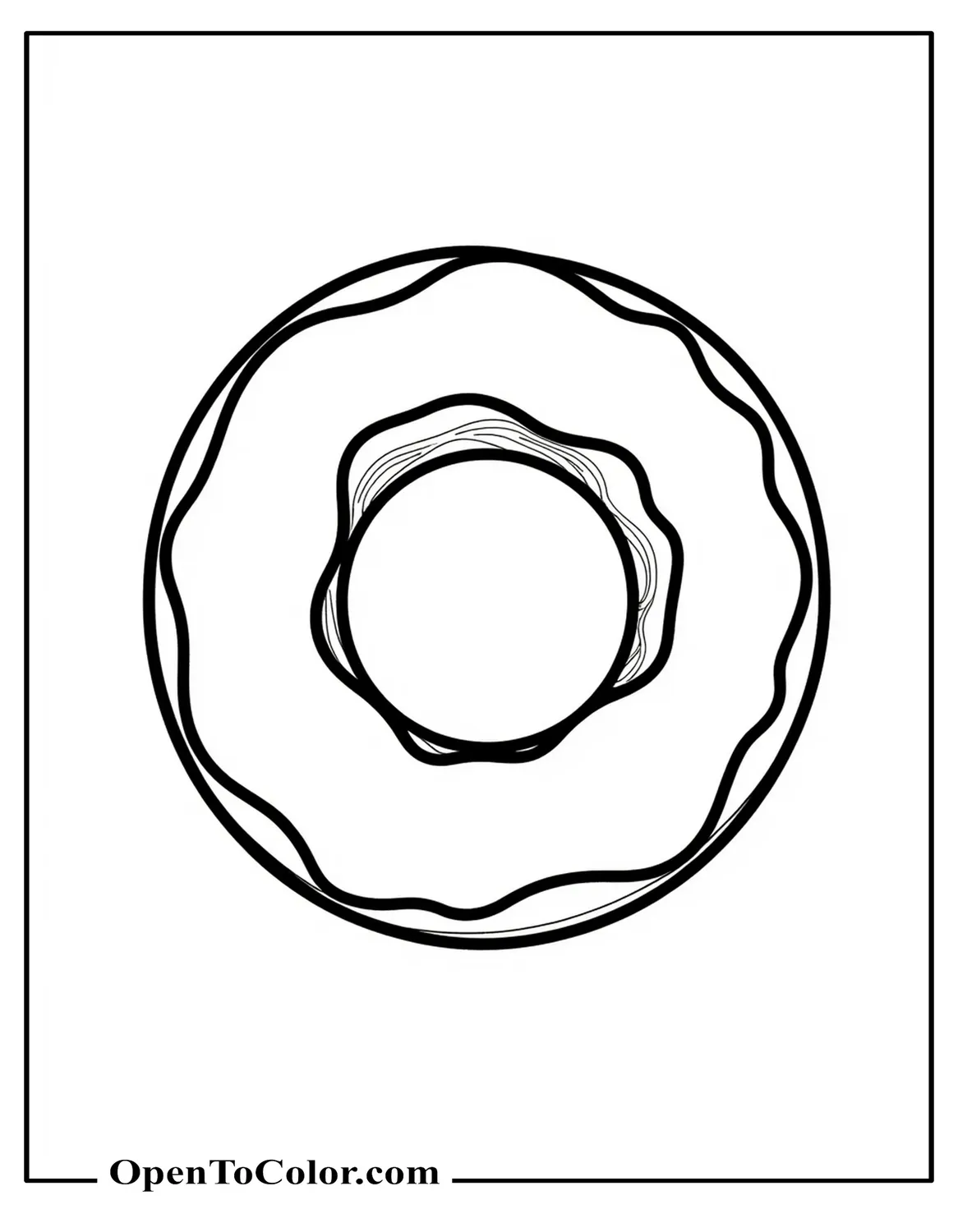 Free Coloring Sheet Of A Clean Outline Ring Donut Centered On A Blank Surface With No Background