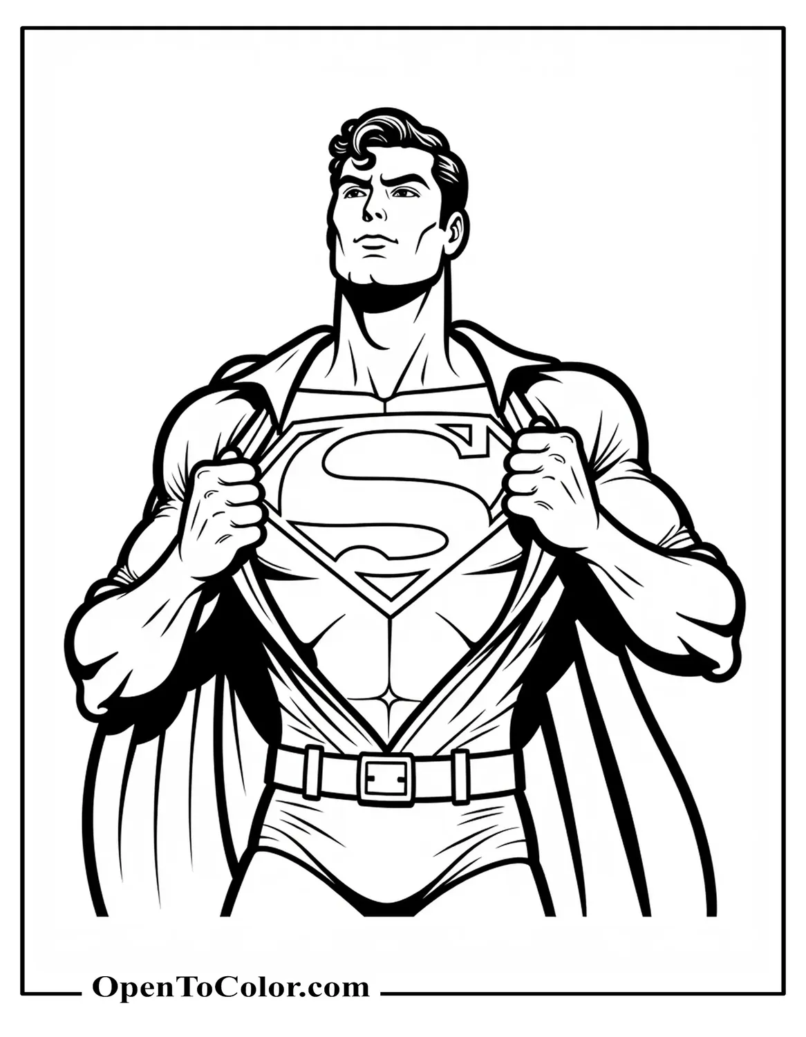 Clark Kent Ripping Open His Shirt To Reveal The “S” Emblem Coloring Page PDF