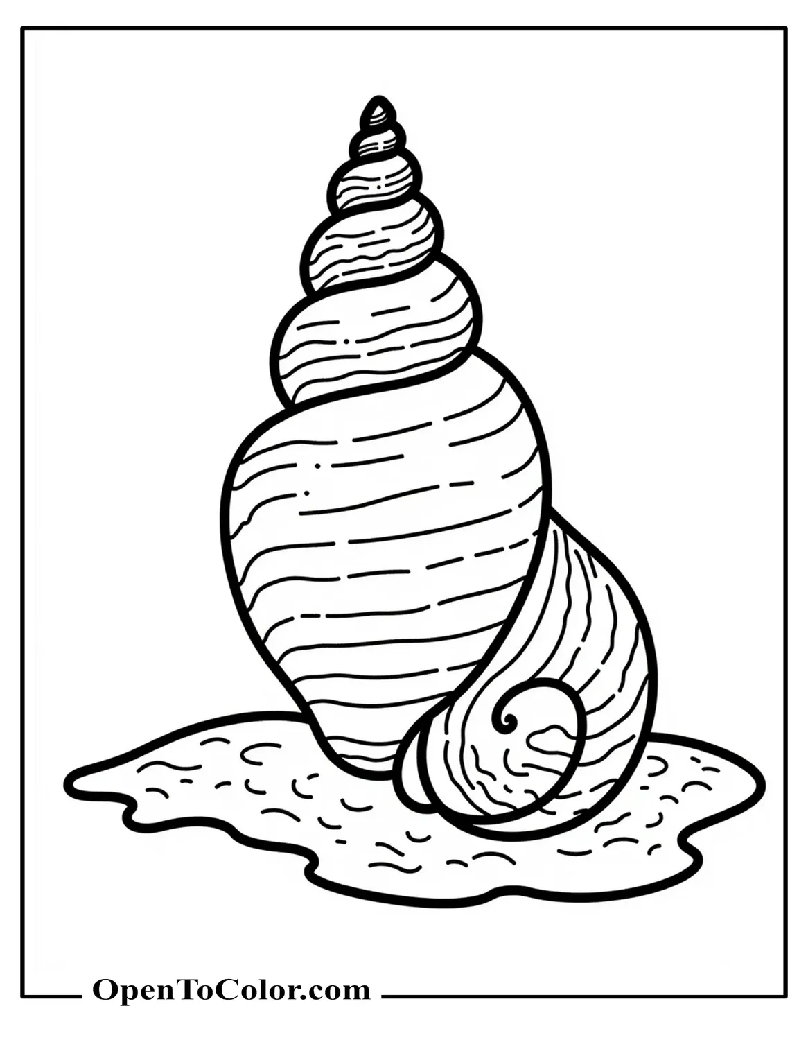 Cone Snail Shell Upright on Sand Showing Triangular Pattern Bands Coloring Sheet PDF