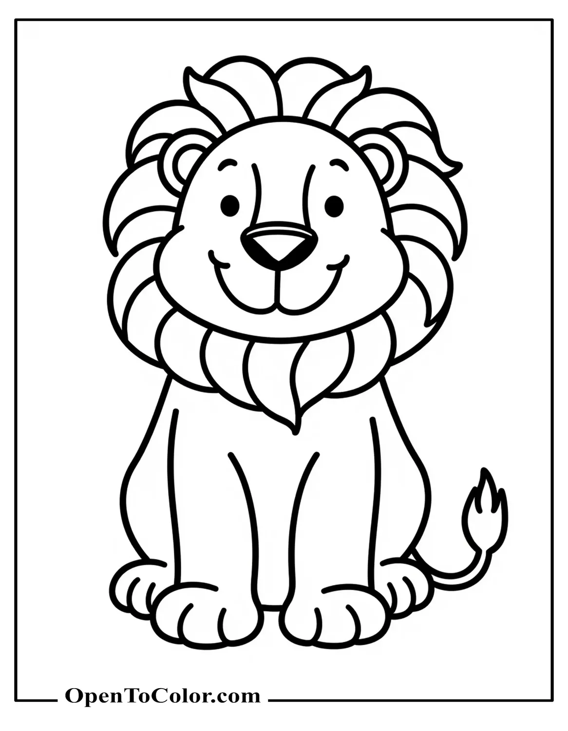 Easy Lion Coloring Sheet Made Of Simple Shapes Sitting With A Big Friendly Grin PDF