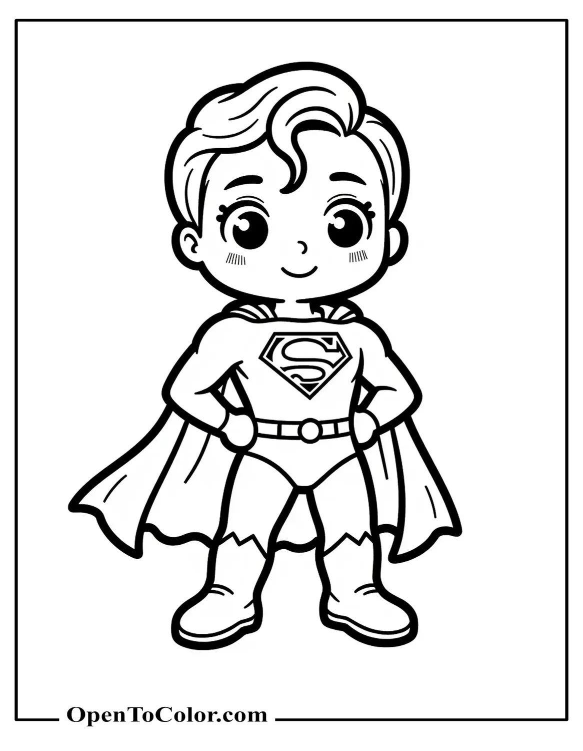 Simple Chibi Superman With Big Head And Easy Lines For Quick Coloring Printable Coloring Page