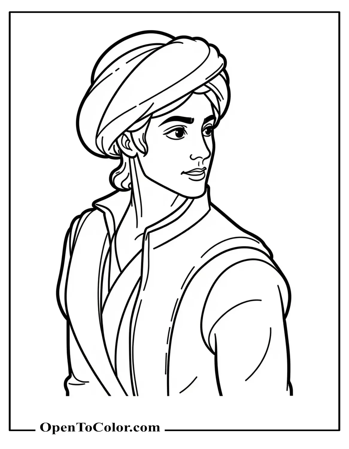 Detailed Genie Towering With Swirling Smoke Tail, Arms Folded, Coloring Sheet PDF