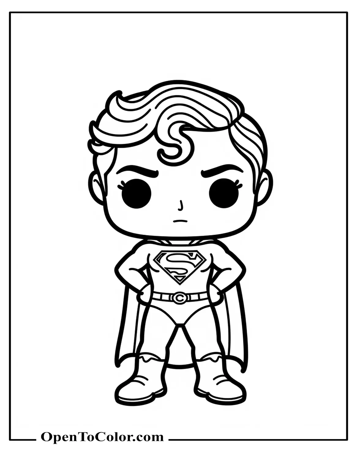 Funko-Pop Style Superman Coloring Sheet PDF With Oversized Head And Tiny Body