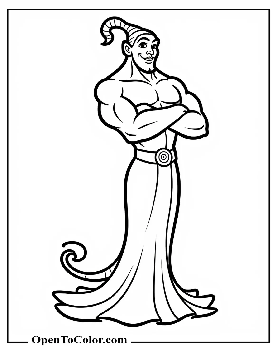 Printable Coloring Page of Magic Lamp on a Cushioned Pillow with Ornate Handle and Spout, Gentle Smoke Spirals