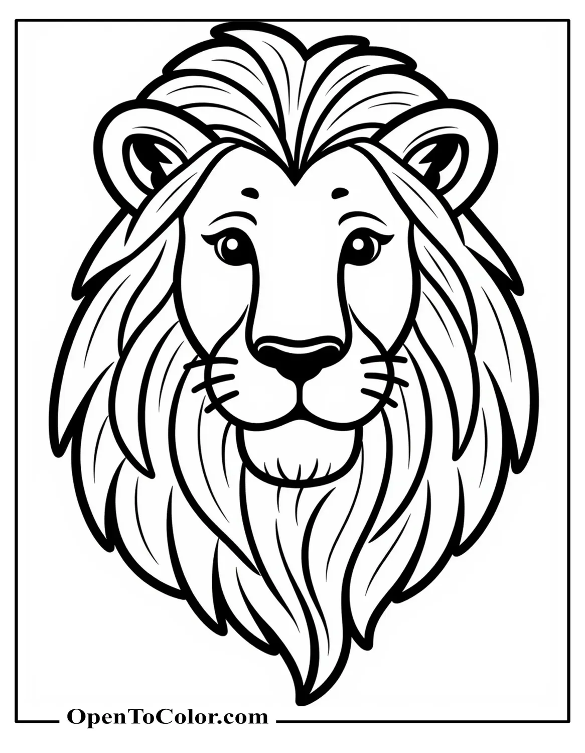 Free Lion Face Close-Up Front View Coloring Sheet With Whiskers And Nose Detail