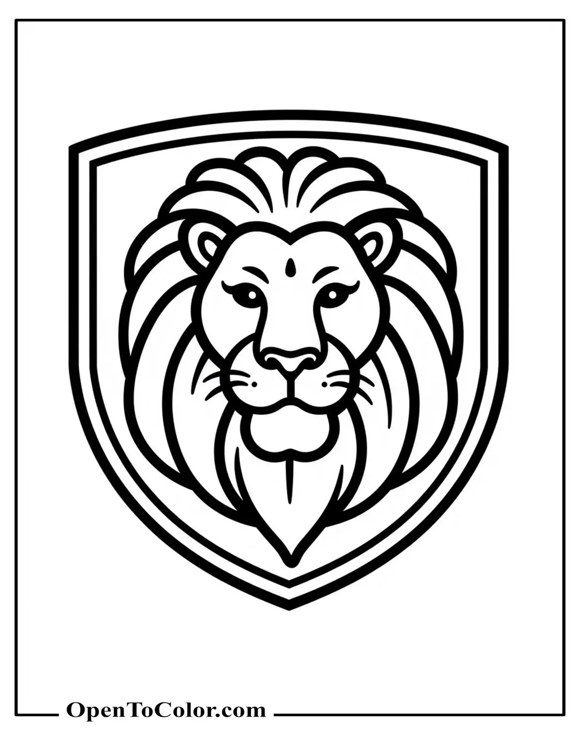 Free Coloring Page of Minimal Lion Logo Head Inside a Shield Badge