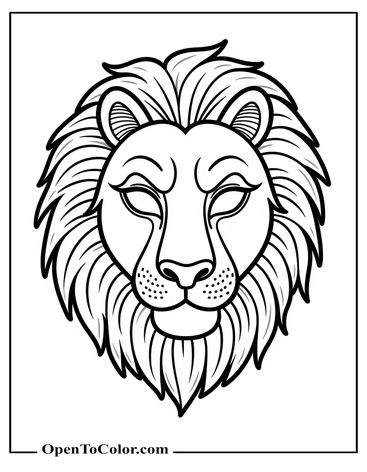 Free Lion Mask Outline Coloring Sheet Front View with Elastic Strap and Cut Guides