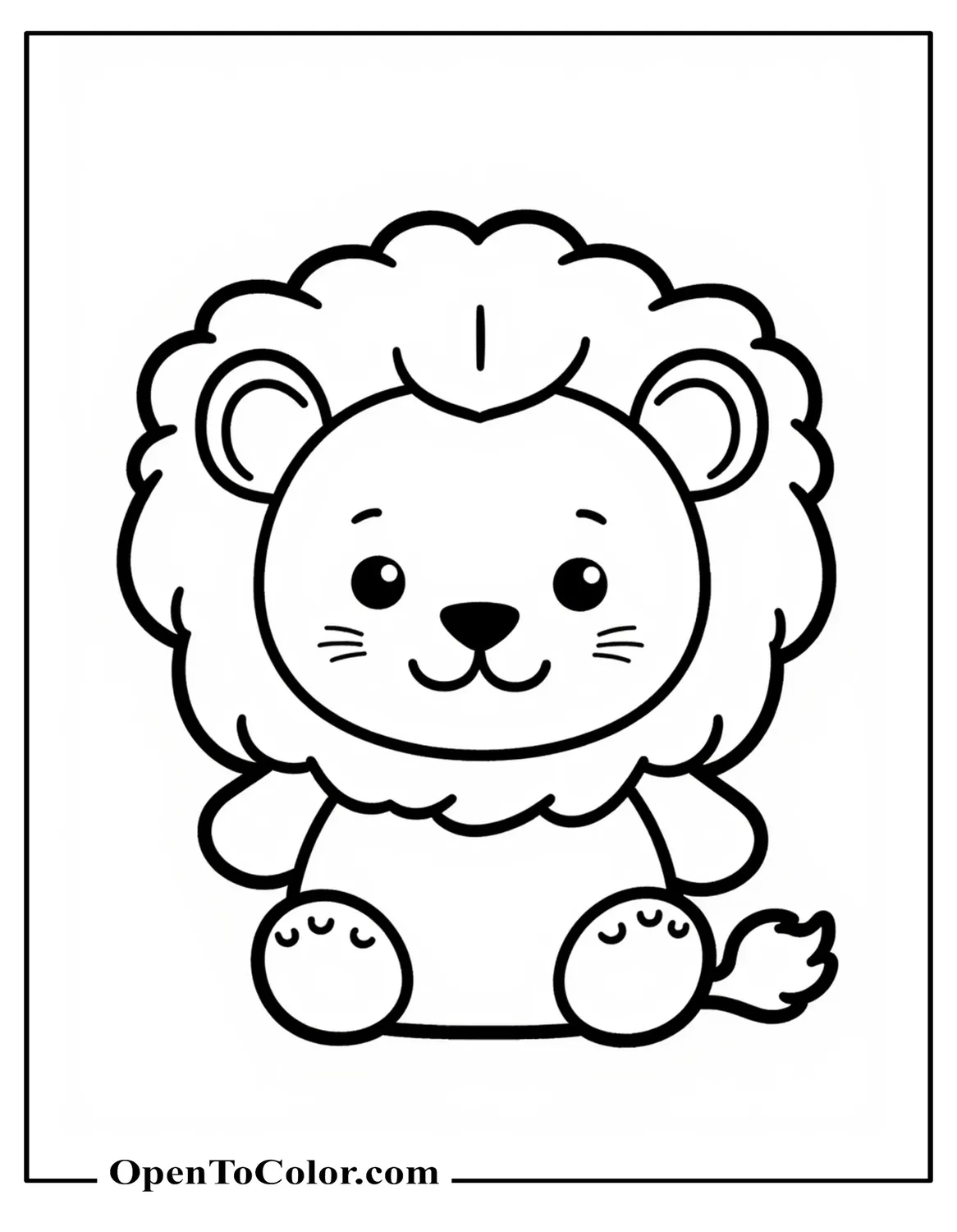 Printable Coloring Sheet of Plush Squishmallow Style Lion with Tiny Limbs and Stitched Face