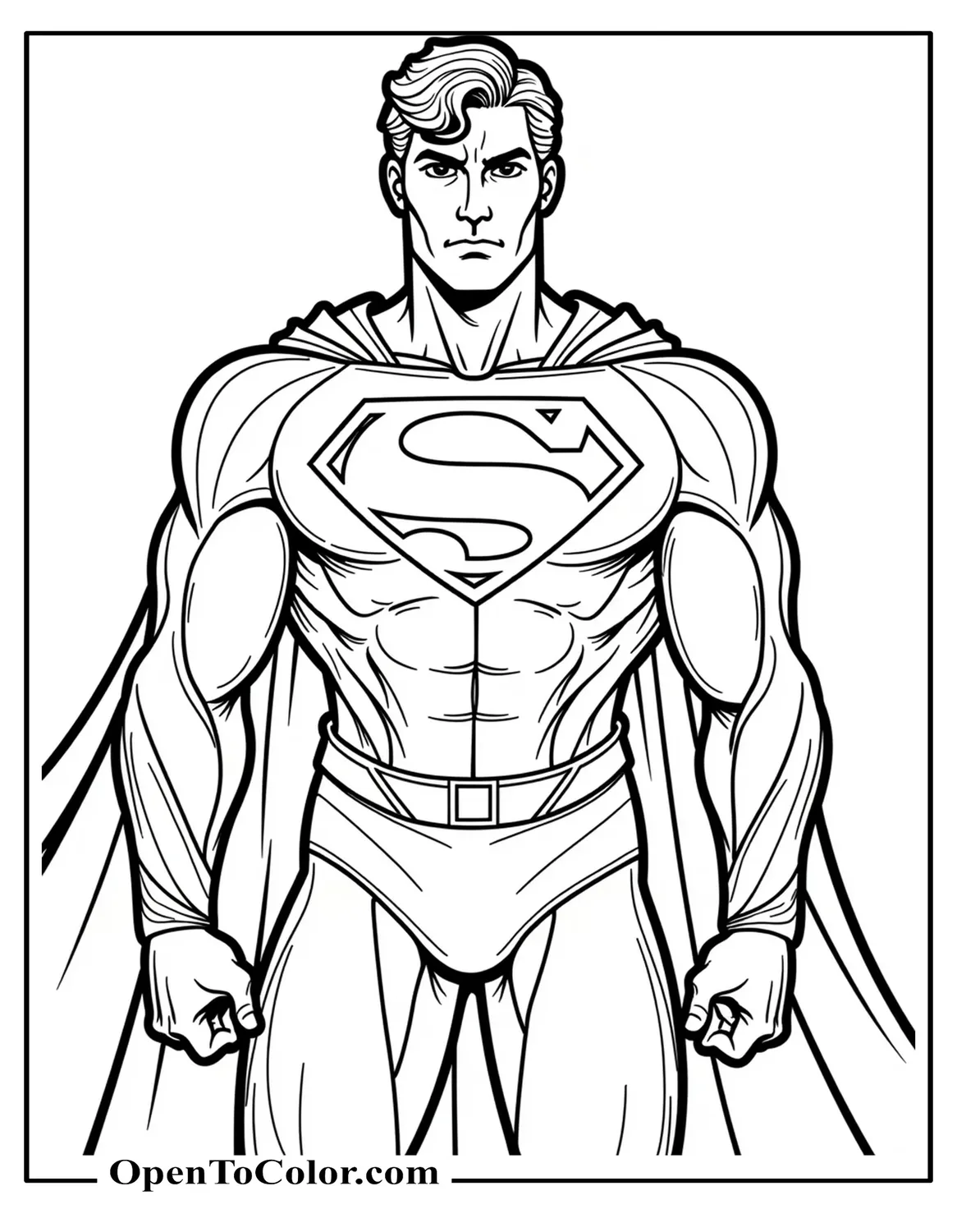 Free Coloring Page of Modern “Man Of Steel” Superman in Angular Suit Lines, Focused Expression
