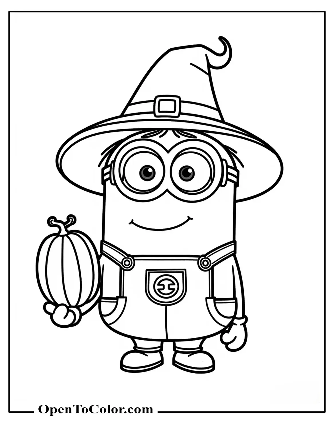 Free Coloring Page of Minion in Pilgrim Hat Holding a Tiny Pumpkin