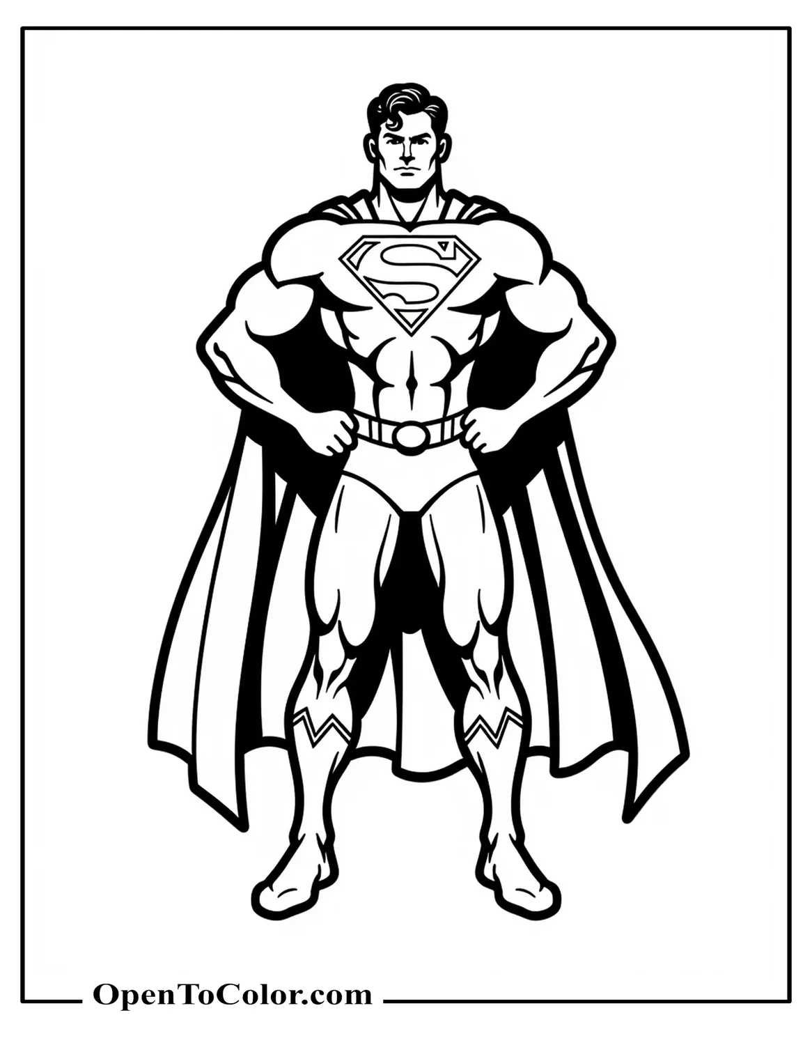 Free Coloring Sheet of Clean Outline Silhouette of Superman in Classic Pose