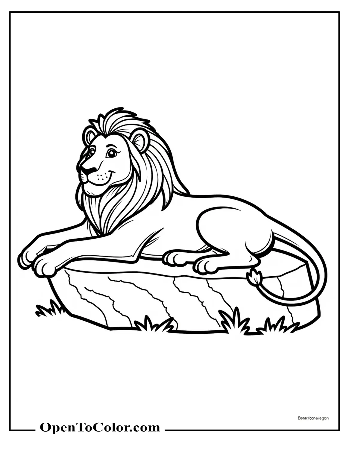Free Realistic Printable Lion Coloring Page Lying on a Flat Rock with Cracks Detail