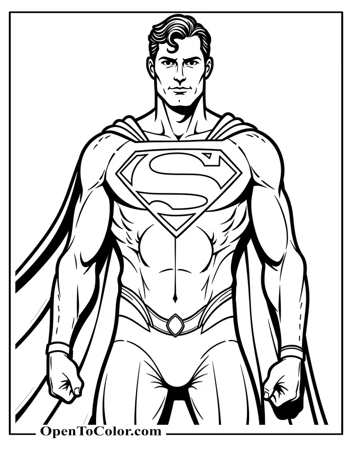 Realistic Superman Coloring Sheet With Detailed Suit Textures And Natural Cape Folds, Printable