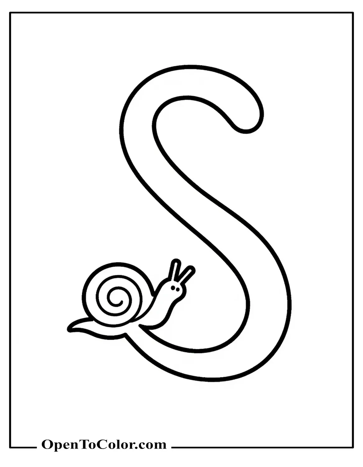 Free Coloring Sheet: Large Letter S with a Small Snail Resting on the Curve