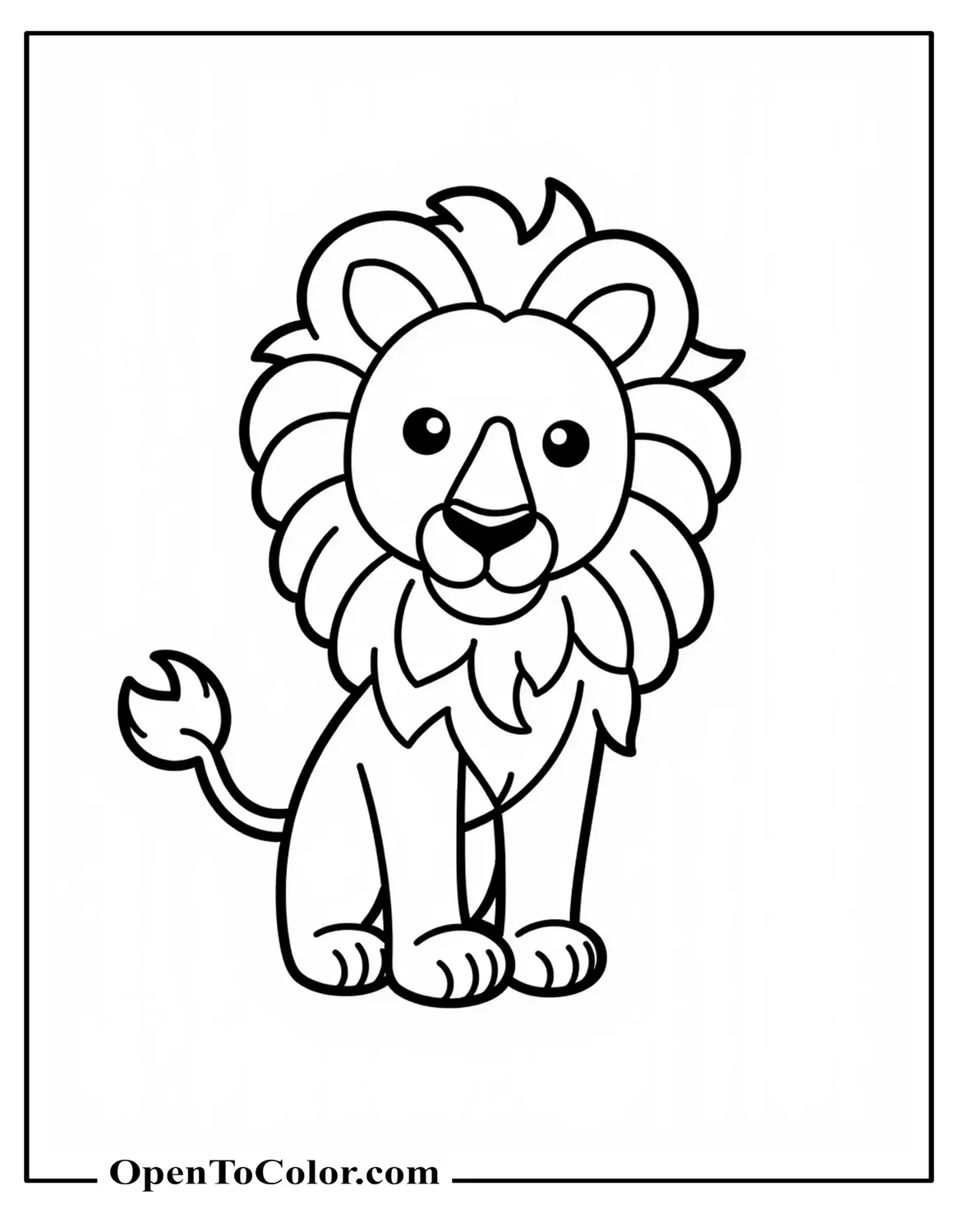 Free Coloring Page Of Simple Lion Made Of Circles And Ovals Standing Front View