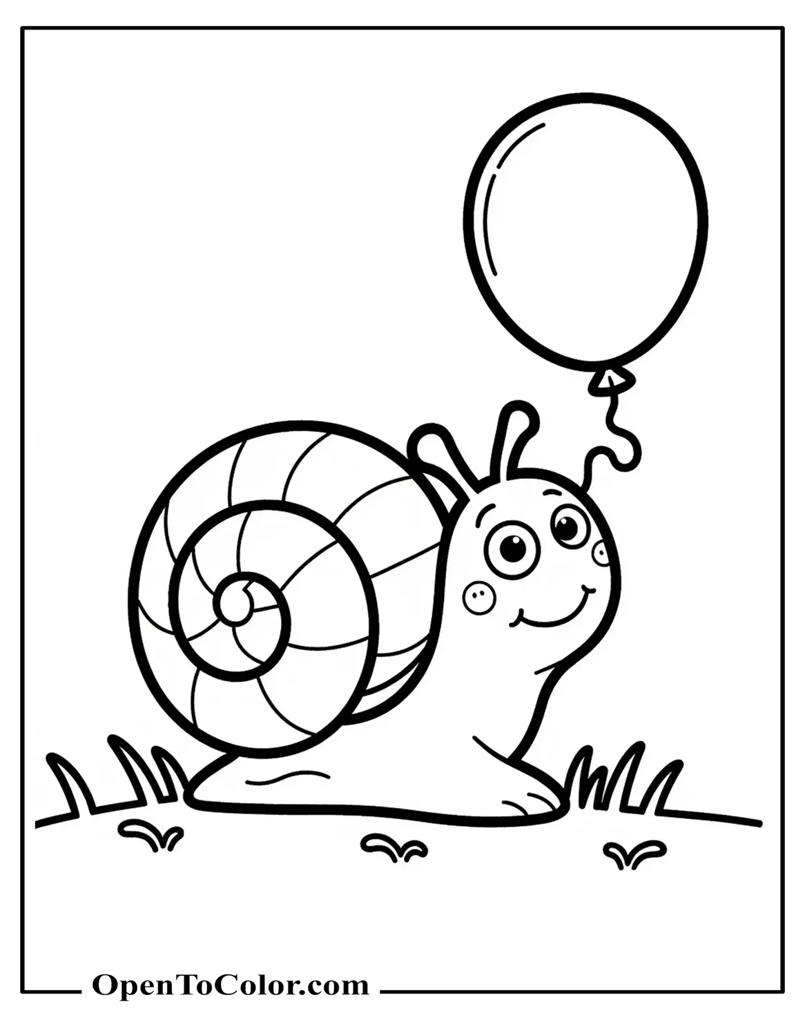 Disney Chibi Style Snail Holding A Balloon On A Simple Lawn Coloring Page PDF
