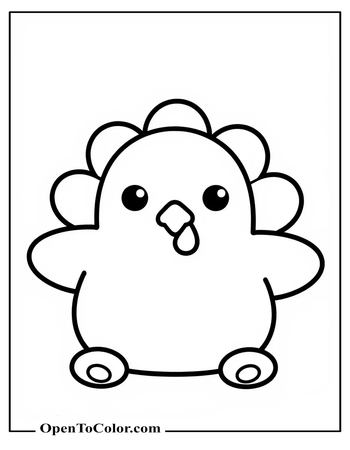 Free Coloring Sheet of Squishmallow Turkey Plush Sitting with Tiny Feet and Rounded Wings