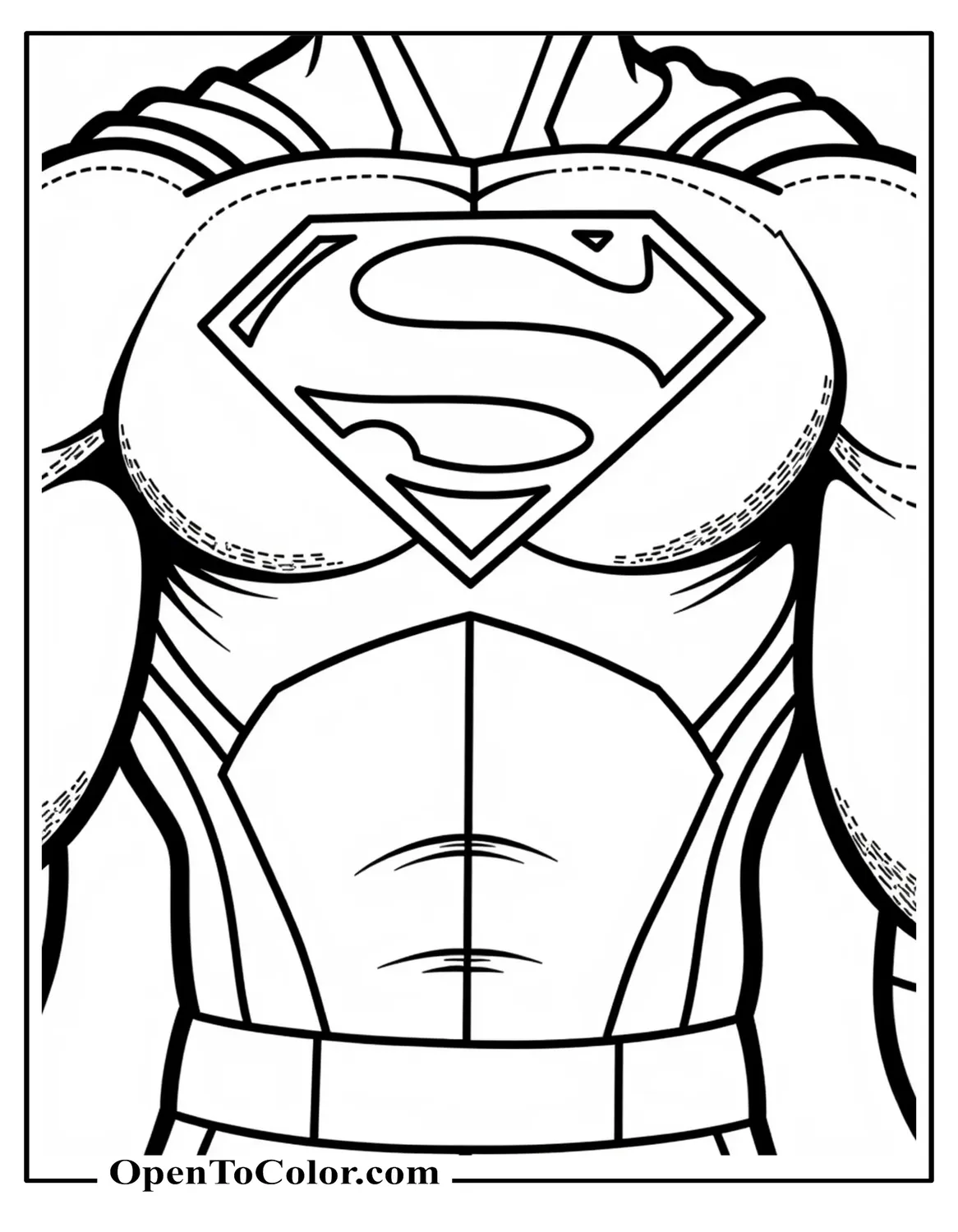 Free Coloring Sheet Close-Up Torso with the “S” Emblem Centered and Minimal Suit Details