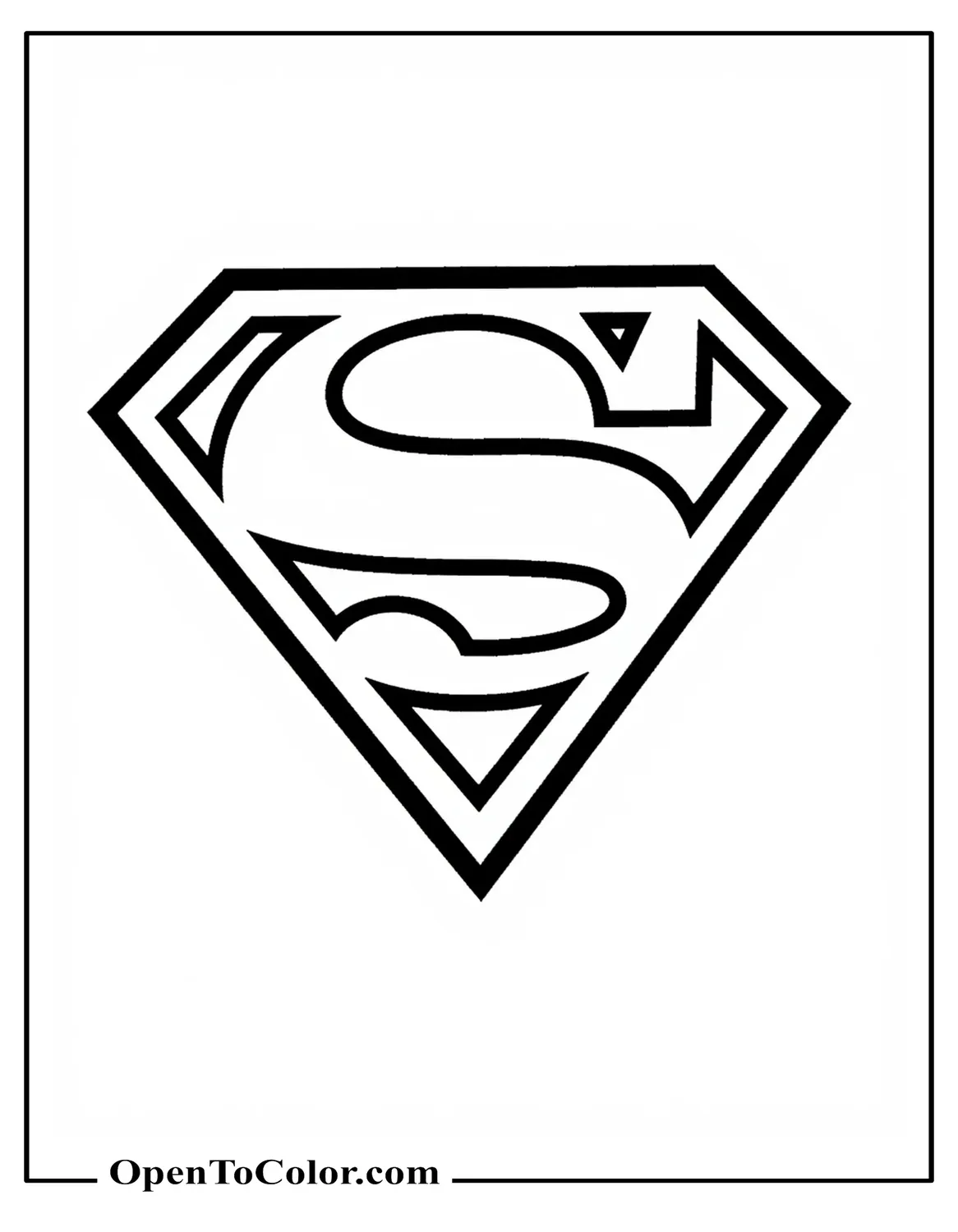 Free Coloring Page Featuring a Large Standalone Superman “S” Shield Centered with Thick Outlines