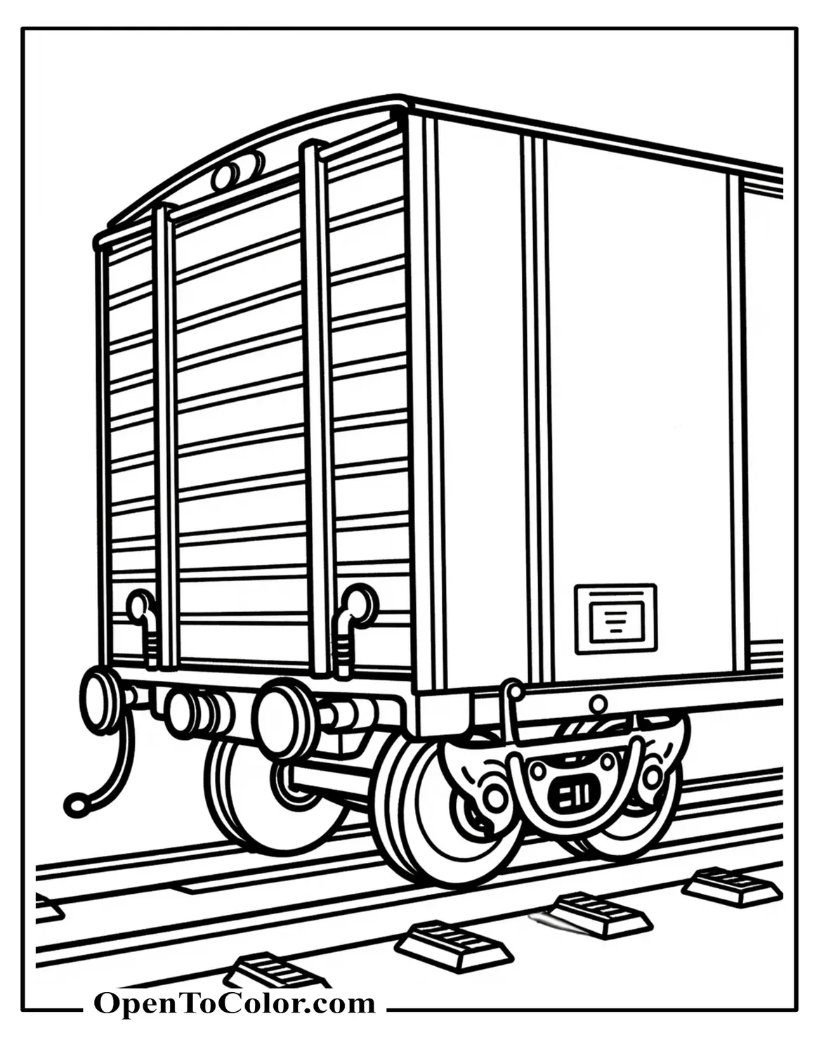Single Boxcar Close-Up With Sliding Door, Couplers, And Ladder Rungs Coloring Page PDF