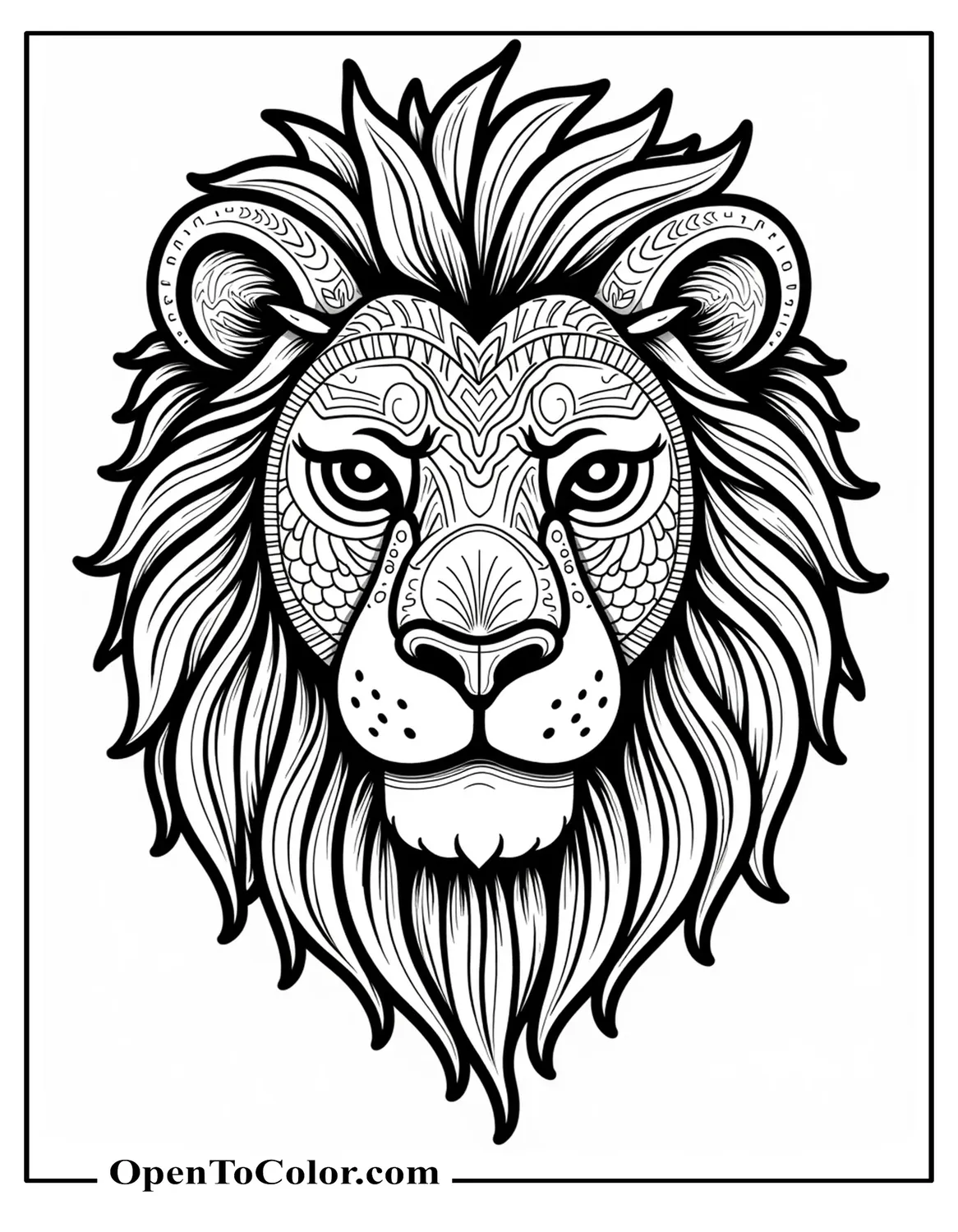 Zentangle Lion Face Coloring Page Filled With Geometric And Floral Patterns PDF