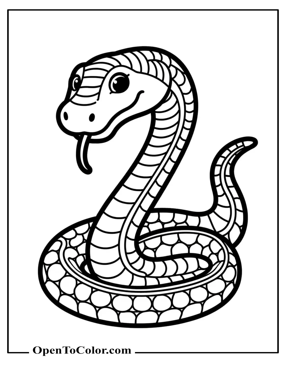 Free Coloring Page of Snake with Bold Stripes and Checker Patterns in a Clean Black and White Design