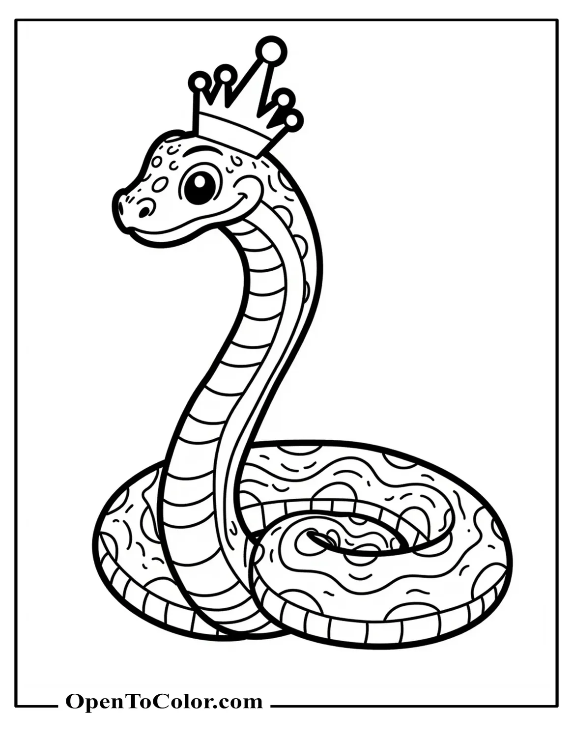 Free Coloring Sheet of King Cobra Side View Wearing a Small Cartoon Crown for a Playful Touch