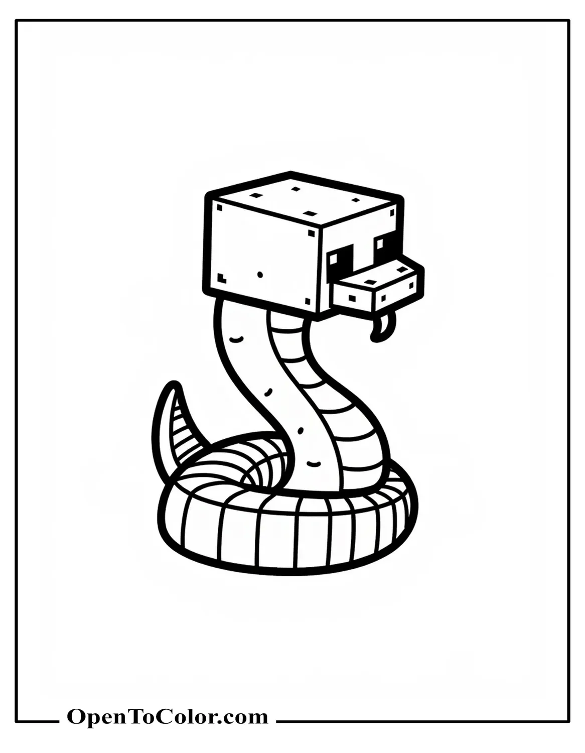 Free Coloring Page of Blocky Pixel-Style Snake with Square Eyes and Stepped Body Minecraft Style