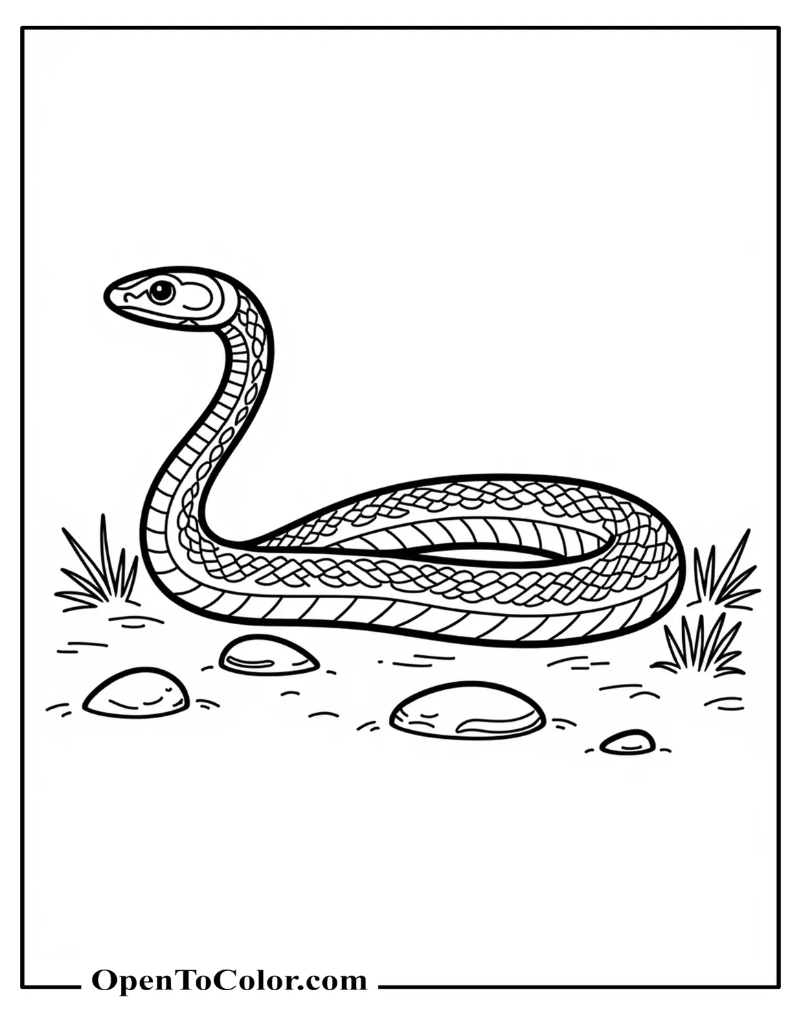 Printable Coloring Sheet: Photo-Real Side View of a Snake on Plain Ground with Realistic Details